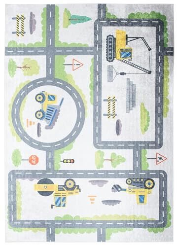 Mazovia Kinderzimmerteppich Antirutsch - Waschbar bis 30 Grad - Spielteppich Straße Stadt Straßenteppich - Kurzflor Kinderteppich für Kinderzimmer - ÖKO-TEX Zertifiziert - Bunt 80 x 150 cm