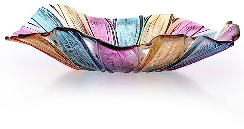 SUMTree Glass Round Colourful Fruit Bowl Fruit Plate Modern Fruit Basket Bread Basket Decorative Bowl Storage for Bread Fruit Vegetables in Kitchen Living Room Dining Table Diameter 27 cm
