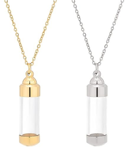 PH PandaHall 2 Couleurs Colliers en Flacon Acrylique pour Liquide en Acier Inoxydable Urne de Crémation Pendentif Collier Ouvrable pour Hommes Femmes Bricolage Fabrication de Bijoux Parfum Sable 48cm