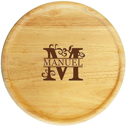 Sterngraf Pizzateller mit Gravur Monogramm/Buchstabe (+ Name) personalisierter Holzteller Pizzabrett 32cm Geschenk-Idee Geburtstag/Weihnachten/Hochzeit, Motiv MO1