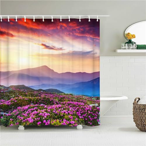 Fiori colorati Tenda da Doccia 90x200cm,Tenda per Doccia Antimuffa Impermeabile,Grande Lavabile Lusso Tende Esterno Poliestere con 12 Ganci,3D Shower Curtain per Famiglia Dormitorio Bagno