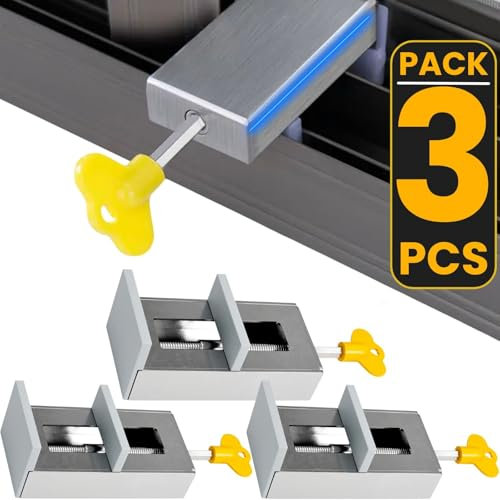 Pack 3 Cerraduras de Aluminio Para Ventanas Correderas - Cerradura Puerta Corredera - Cierre Para Garantizar Seguridad Ventana - Topes seguridad ventanas Ajustables con Llaves Incluidas. (Acero)