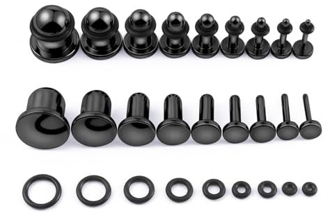Longbeauty 9 Paar Piercing Ohrplugs Stretching aus Edelstahl Punk Dehnstäbe Ohrschmuck Einzelne Flare Gauges mit 14G - 00 für Damen Herren, Schwarz