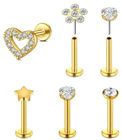 VFUN 16 G Chirurgenstahl Diamond CZ Piercing Ohr Tragus klar Bioflex Retainer Labret Stud Lippenpiercing Ringe Helix 8 Stück