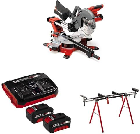 Einhell Akku-Zug-Kapp-Gehrungssäge TE-SM 36/10 L Li Power X-Change (36 V, 254 mm Sägeblatt, 3800 min^-1, Schnittlinien-Laser, inkl. PXC-Starter-Kit, inkl. Untergestell)