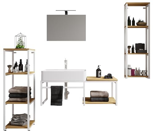 VCM Mueble Lavabo 5 Piezas Conjunto Mueble baño Lavabo Madera Metal Estilo Industrial Bitila 100 V1 Mueble Lavabo 5 Piezas Conjunto Mueble baño Lavabo Madera Metal Estilo Industrial Bitila 100 V1