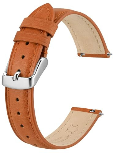 BISONSTRAP Elegante Leder Uhrenarmband, Schnellverschluss, Uhrenarmbänder für Damen und Herren, Kompatibel mit Uhrenanstößen von 18mm, Orange (Silberne Schnalle)