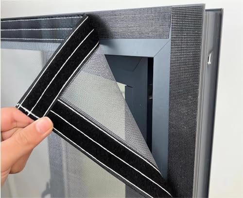 Katzenschutz Fliegengitter Fenster Edelstahl, Katzennetz Balkon Fenster Mit Klettband Selbstklebend, Katzensicheres Fliegengitter für Katzen, Mückengitter, Moskitonetz (Color : Gray Mesh Black Frame