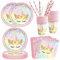 80 Piece Party Tableware, Party Tableware Set, Plates, Paper Napkins, Cups Straws for 20 Guests Birthday Party Girl