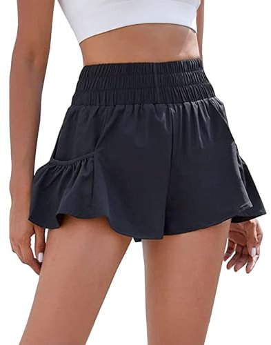 SRTUMEY Mujeres Shorts Cortos Deportivos Cortos Mujer Running Deporte Leggins Pantalones Verano Gym Flowing Shorts con Bolsillos para Mujer Casual