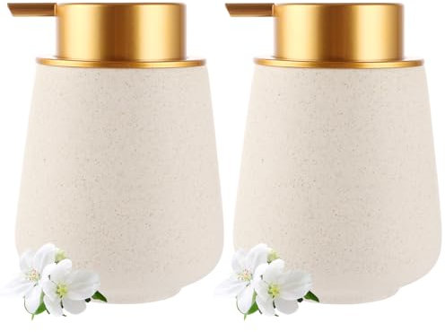 Seifenspender DAJAVE 2 Stück Spülmittelspender, 350ml Nachfüllbarer Soap Dispenser Keramik, Großer Pumpenkopf für Leichtes Pressen, für Küche, Bad, Arbeitsplatte (Beige, Flüssigseifenspender)