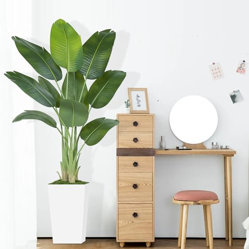 Keeplush 180cm Plante Artificielle Oiseau de Paradis avec Pot Blanc, Grand Palmier Tropical avec 10 Feuilles de Bananier, Plantes en Soie Artificielle pour Décoration d'Intérieur de Bureau ou Salon