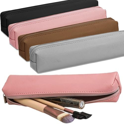 MINGZE 4 Stück Leinwand Stift Federmäppchen Stiftemappe stiftemäppchen Griffelmappe, Briefpapier-Beutel-kosmetischen Taschen Einfarbig