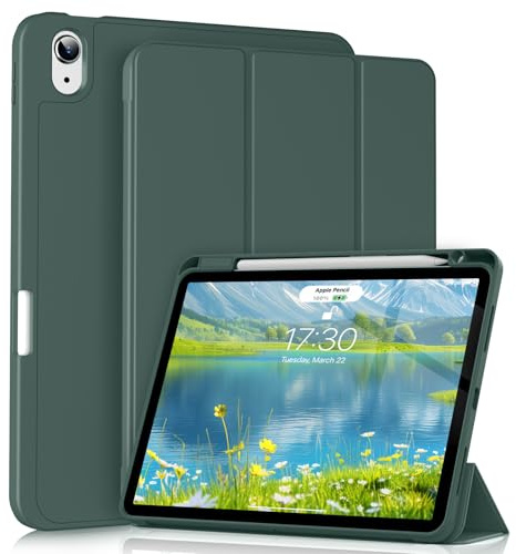 KVTVOU Hülle für iPad Air 11 Zoll 2025/2024, für iPad Air 5. / 4. Generation 2022/2020 10,9 Zoll mit Stifthalter, Auto Wachen/Schlafen, Dunkelgrün