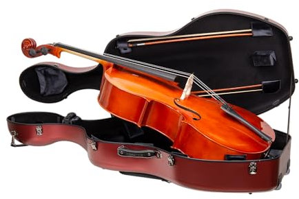 Crossrock CRF4050CEFRD - Custodia rigida in policarbonato per violoncello 4/4 con ruote | Finitura rossa opaca, 3 manici, spallacci staccabili, custodia esterna per spartiti