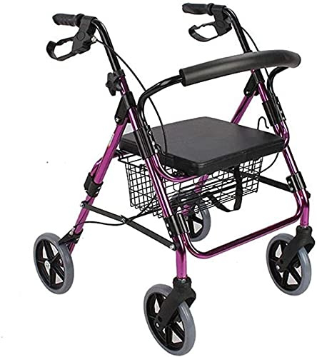 Rollator Walker Aluminium Mobility Walking Aid Lightweight Folding Walking Frame Double Brake with Seat and Bag Height Adjustable Elderly Walker Elderl Sharing