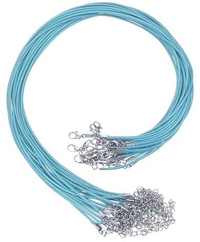 sourcing map 20Pcs Waxed Necklace Cord Bulk Lake Blue 1.5mm Dia 18 Necklace String Rope with Chain Clasp for Pendants Bracelets Jewelry Making Supplies Accessories