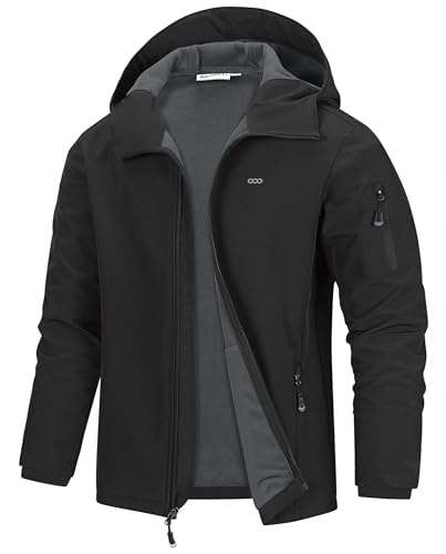 33,000ft Jacke Herren Wasserdichte Atmungsaktiv Softshelljacke Regenjacke | Winddichte Übergangsjacke, Leichte Outdoor Jacke mit Kapuze & 5 Taschen, Wanderjacke Fleecejacke Windbreaker für Laufen, Golf