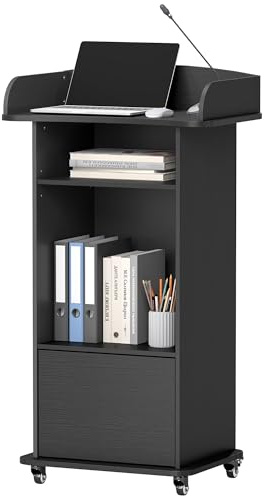 Suuiwau Portable Podium Stand with Adjustable Shelf & Lockable Wheels