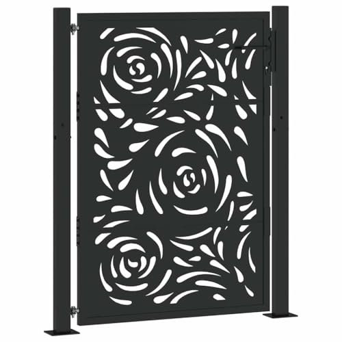 vidaXL Puerta de jardín diseño llama acero negro 105x130 cm, puerta de cerca, puerta exterior, puerta de metal, puerta de seguridad, puerta de entrada