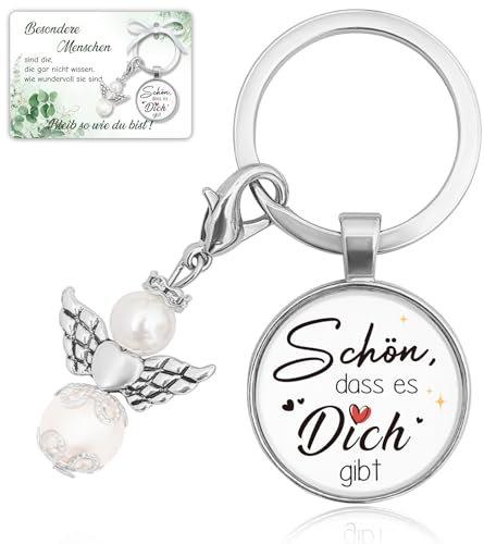 Geschenke für Frauen Freundin, Geburtstagsgeschenk für Frauen, Schutzengel Schlüsselanhänger Beste Freundin Geschenke, Kleinigkeiten für Adventskalender Frauen Freundin- Schön dass es Dich gibt