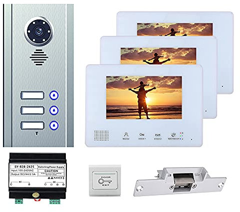 3 Apartment Bus 2 Draht Video Türsprechanlage Intercom Systeme 7 Zoll Kit für Elektronische Türschloss Home Nachtsicht