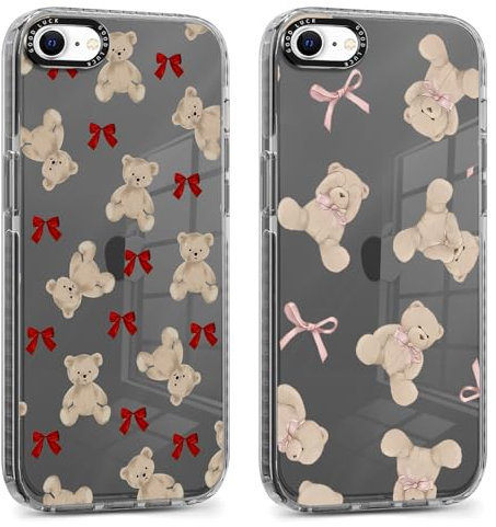 Foonary 2 Pack Transparent Cartoon Bear Print Phone Case for iPhone 8/SE 2022/7/SE 2020 4.7,Soft Silicone Design Aesthetics Clear Pattern Cases,Shockproof Bumper Protector Cover,Girls for iPhone7