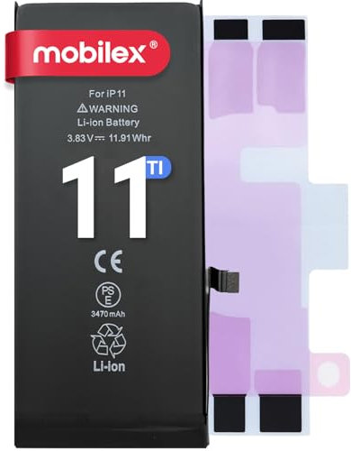 MOBILEX® Batteria per iPhone 11 | 3470mAh - OEM | Ricambio interno con adesivo | Chip IT | Alta capacità