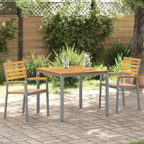 Homgoday Stapelbarer Gartenstuhl Grau, Braun Stahl, Holz Standardgröße Gartenstuhl Gartensessel Garten Essstühle Balkonstühle Stuhlset Balkonstuhl Gartenmöbel Terrassenstühle