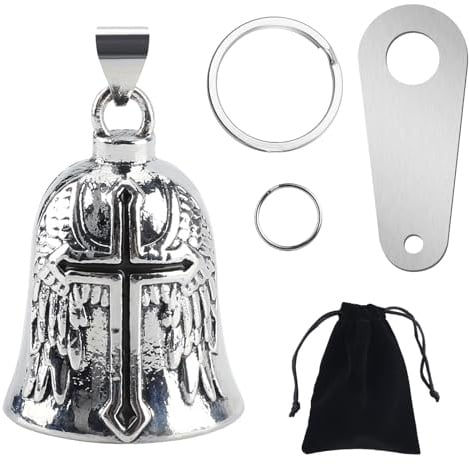 Guardian Bell Motorrad, Motorrad Glocke Glücksbringer mit Montagebügel 2 Schlüsselanhänger Ringe und Organizer Tasche, Motorrad Zubehör für Männer Frauen Schutz Reiten Sicherheit (Schwarz)