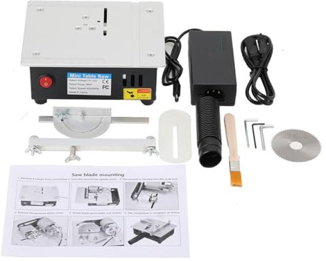 CDZHLTG Mini Scie Circulaire de Table Avec Lames, Mini Scie Circulaire de Table Multifonctionnelle, alimentation 7 vitesses réglable Table Saw de précision, 0,1-15mm Lame de Scie Réglable 5000 Tr/Min