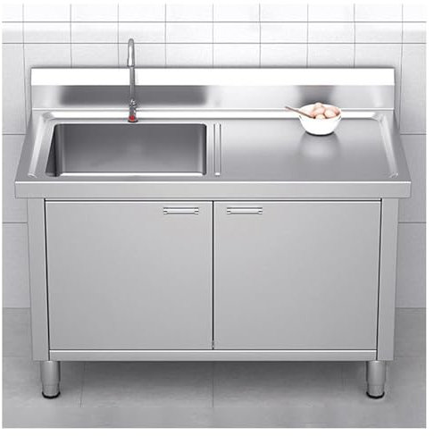 Mueble de Cocina Independiente de Varias Capas con Fregadero de Acero Inoxidable. Unidad de Fregadero de Servicio para Exteriores con Banco de Trabajo y Estante de Almacenamiento. Ideal para
