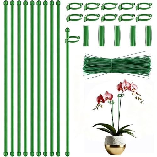 Supporto Per Piante Stabilizzare, 10 Pezzi 30cm Bastoncini Per Orchidee, 10 Piante Clip, 5 Tubi Estensibili, 50 Filo Da Giardino Verde, Tutor Orchidee Supporti Pomodori, Supporto Fiori, Fagioli
