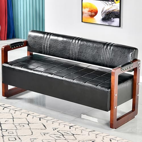 FQWYNMZ Wartezimmerbank, Bürostuhl mit Gepolsterter Rückenlehne aus PU-Leder, Modernes Sofa mit Massivholzrahmen, für Büro, Salon und Wohnzimmer(Black,180cm/71in)