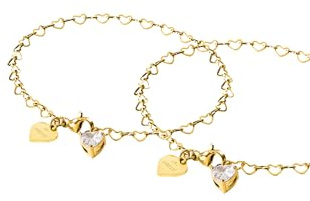 Purelei Endless Love Armband-Set – 2-teiliges Armbandset mit herzförmigen Gliedern und Zirkonia-Anhängern – Edelstahl, verstellbar 19 cm – Gold/Silber/Roségold (Gold)