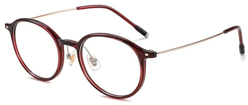 ALKAHE Rund Brille ohne Stärke für Unisex Superleichte TR90 und Titan Flexibel Rahmen Brillengestell für Damen Herren Rot Braun Rahmen