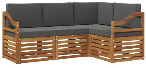 vidaXL Sofagarnituren 4 pcs Natur und Anthrazit Massivholz Akazie, Outdoor Sofa, modernes Möbel, robuster Terrassen-Lounge, Garten, Sitzgelegenheit für Wohnzimmer-Set