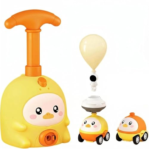 PORUPAEL Animal Air Powered Balloon Car Toy, Balloon Launcher Toy Pump Set with 2 Cars, Kids Air Powered Balloon Vehicle, STEM Educational Toy for Boys Girls (Yellow)