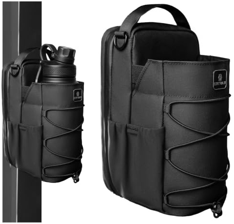 ENIVAN - Sac Magnétique Sport avec Fixation Aimantée, Porte Bouteille et Gourde 1,5L, Porte Téléphone, Bandoulière Homme Femme, Mousqueton Clés, Sac Banane Gym, Musculation, Noir Pro