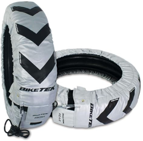 BikeTek Motorcycle Tyre Warmers Pro Silver Series 180-195/55 R17 Superbike Rear Tyre Race Track Day Front & Rear Set
