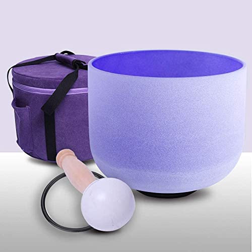ENERGYSOUND Crystal Quartz Bowl 8 inch (20 cm) 432Hz B Crown Chakra Purple Color Frosted Quartz Crystal Singing Bowl + Carrier bag
