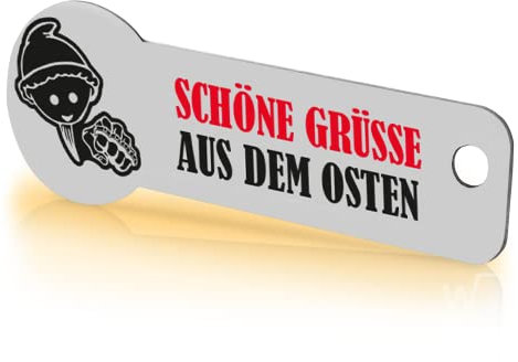 Einkaufswagenlöser Grüße aus dem Osten/Schlüsselanhänger Einkaufschip mit Schlüsselfundservice/Abziehbarer Einkaufswagenchip Metall, Chip Einkaufswagen, Key Finder / 1 Stück