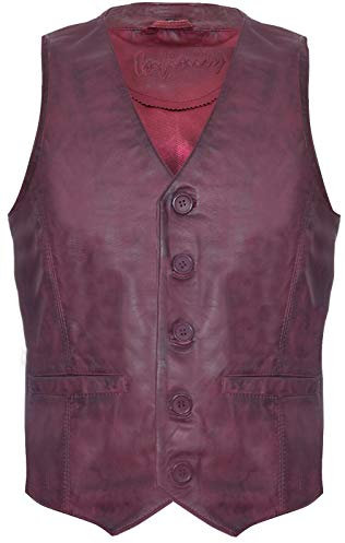 Mens Burgundy Leather Waistcoat Casual Classic Formal Traditional Gilet Vest 2XL