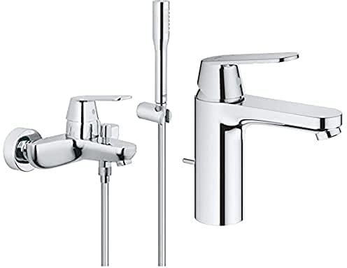 Grohe Eurosmart Cosmopolitan Badarmaturen Einhand-Wannenbatterie (DN 15, mit Brausegarnitur) chrom & Eurosmart Cosmopolitan Badarmaturen (Einhand-Waschtischbatterie, DN 15 M-Size) chrom