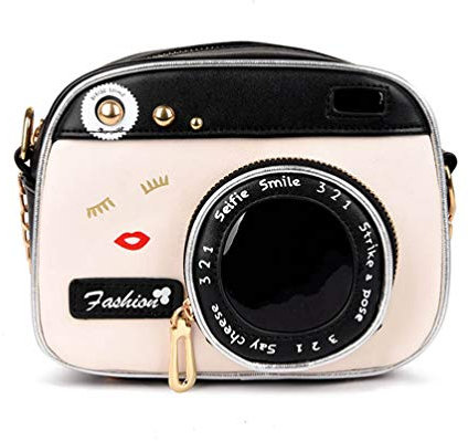 Borsa a Tracolla Vintage Donna Forma Macchina Fotografica, Borsetta Piccola in Pelle Pu, Ideale Per Lavoro, Viaggio, Festa, Shopping, 18x15x9 Cm (Nero)