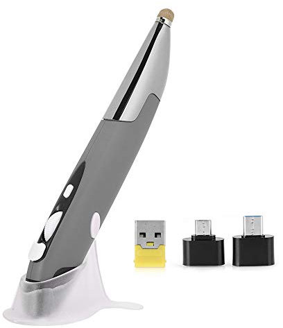Byged Stylo de Souris sans Fil, USB 2.4G Plug and Play Stylo D'ordinateur Souris et Stylet Souris de Conception Ergonomique pour Tablette pour Ordinateur Portable Smartphone(Gris Argenté)