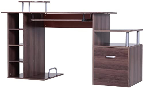 HOMCOM Computertisch Schreibtisch Bürotisch PC Tisch Arbeitstisch mit Schublade und Aktenhalterung 152 × 60 × 88 cm