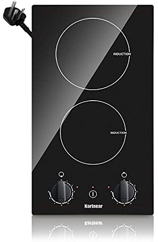 Karinear Induction Hob, 30CM 2 Zones Electric Hob with Plug, Auto Shut off, Residual Heat Indicator