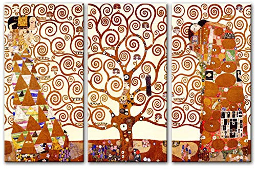 Gustav Klimt Leinwand Kunst Gemälde Kuss Reproduktionen Klassisch Der Baum des Lebens Wohnwand Dekorative Leinwand 35x70cmx3 Rahmenlos