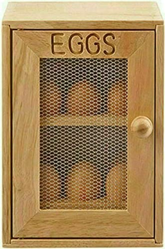 MUSAN 2 Tier Wooden Chicken Egg Cabinet - Dozen (12) Eggs Container Storage Holder Box - Kitchen Display Natural Cupboard Stand Rack - Freestanding Easy Close Door Wire Mask, 25x18x12cm